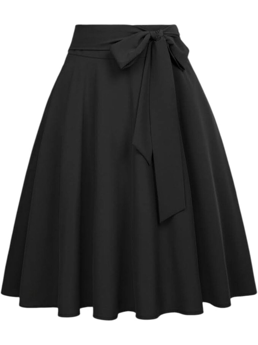 Belle Poque High-Waisted A-Line Midi Skirt with Pockets & Sash Belt
